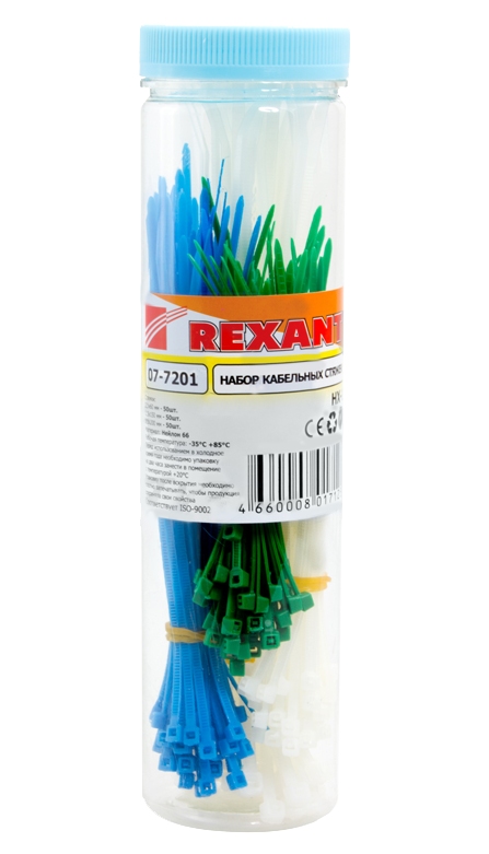 Стяжка нейлоновая неоткрывающаяся HX-1 Rexant (07-7201) (набор цветных стяжек)