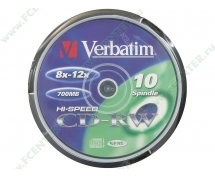 Диски CD-RW 700Mb Verbatim 12x (43480) <10 шт, на шпинделе, упаковка>