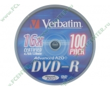Диски DVD-R 4.7Gb Verbatim 16х (43549) <100 шт, на шпинделе, упаковка>