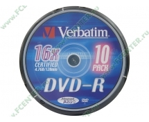 Диски DVD-R 4.7Gb Verbatim 16х (43523) <10 шт, на шпинделе, упаковка>