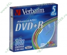 Диски DVD+R 4.7Gb Verbatim 16х (43556) <5 шт, slim, упаковка>