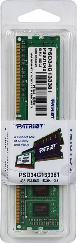 Модуль памяти DDR3  4GB 1333МГц Patriot CL9 (PSD34G133381)