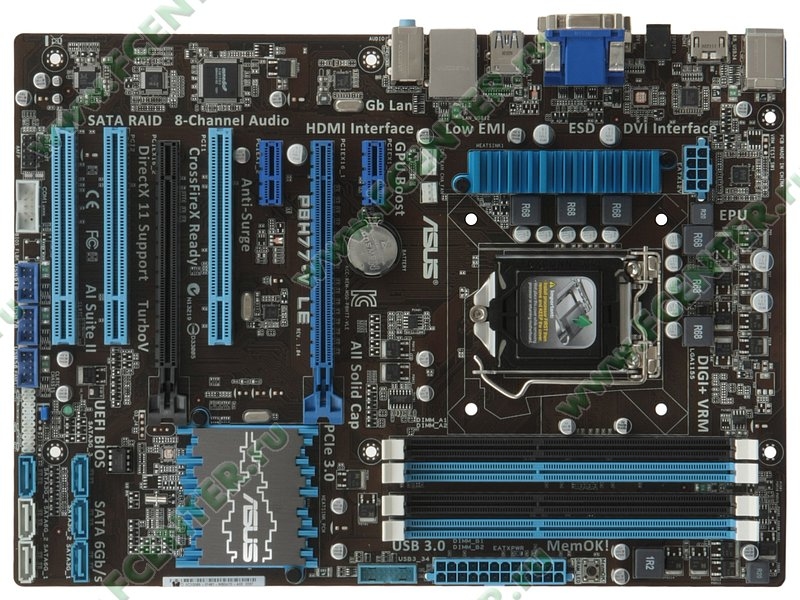 Сист.плата ASUS P8H77-V LE  1155, H77, 4xDDR3, SATA2&3, 2xPCI-E, HDMI, 7.1, GBLan, USB3, ATX