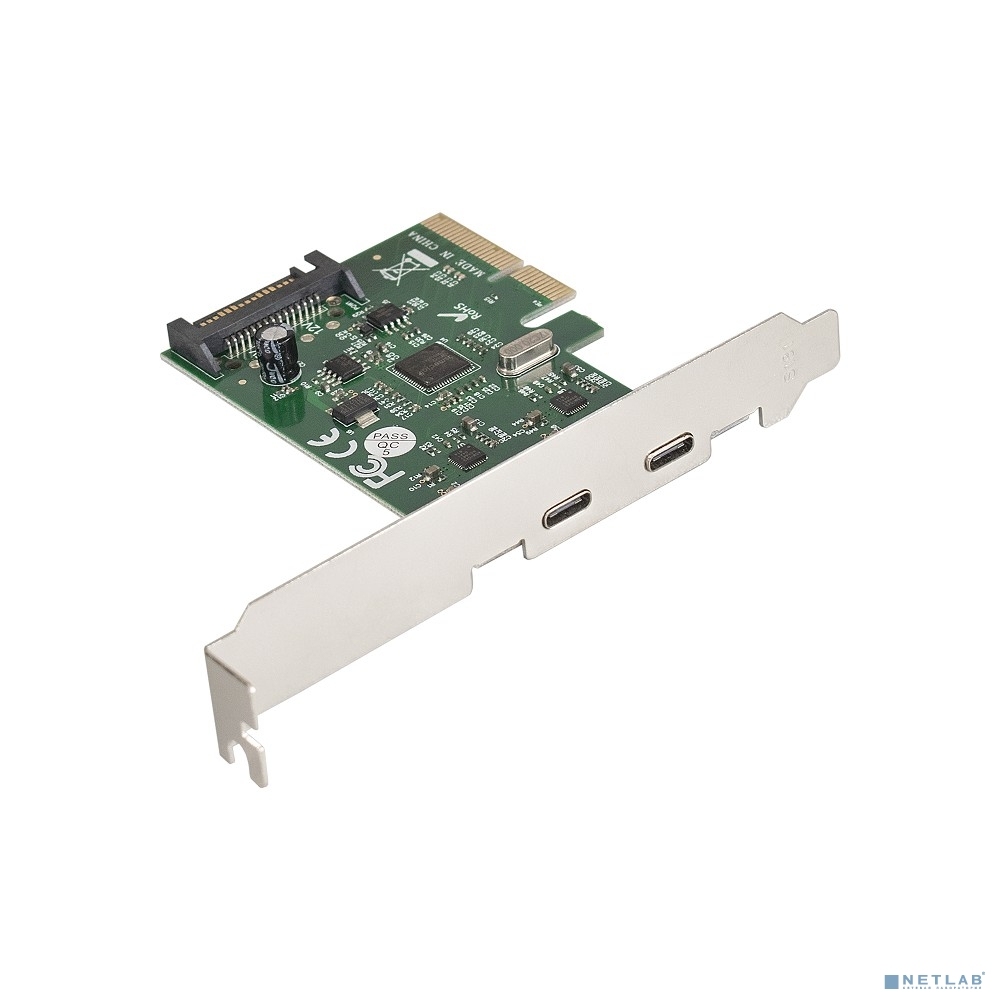 Контроллер PCI-Ex4 USB 3.1 (2 внеш) ExeGate EXE-313 (Type-C, доп.питание, OEM)
