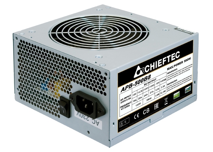 Блок питания  500Вт Chieftec Value (APB-500B8) <ATX 2.3, 120мм, 80+>